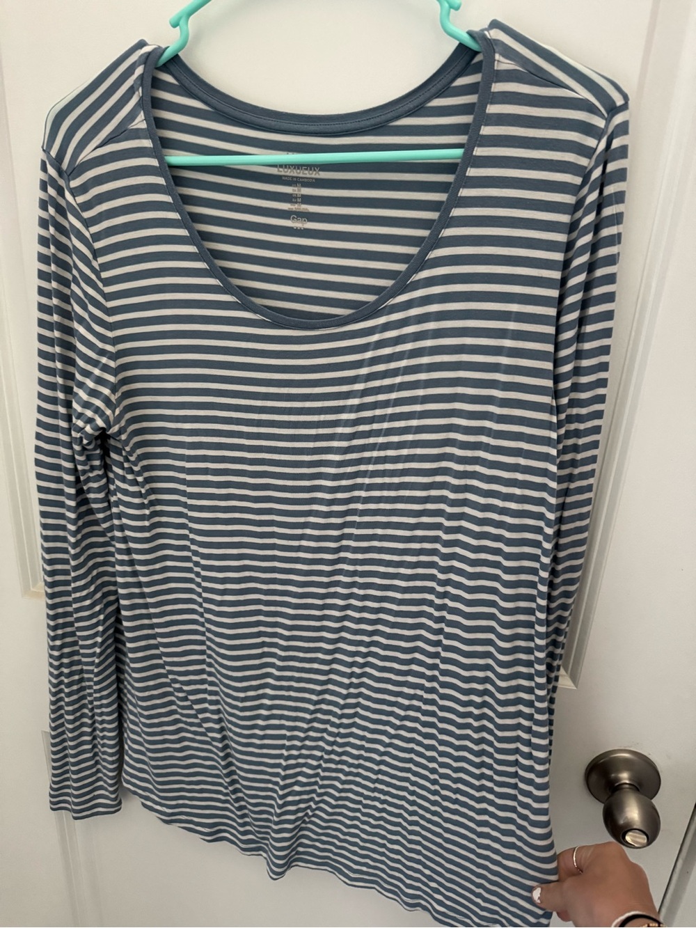 GAP Striped Scoop Neck Long-Sleeve Top - Blue & White